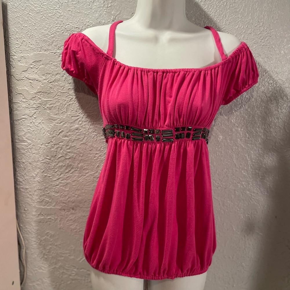 Women’s Pink Off-Shoulder Embellished Tunic Top